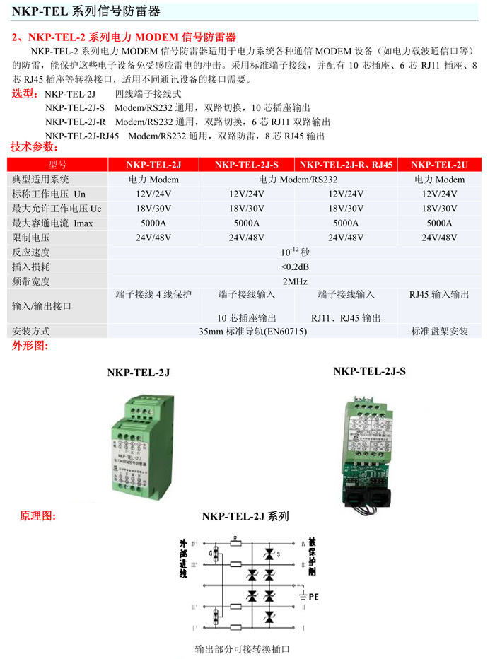 科佳NKP-TEL-2系列电力MODEM信号防雷器