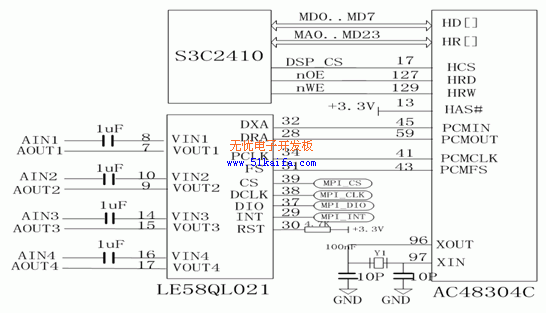 基于AC48304的嵌入式多路语音记录器如图