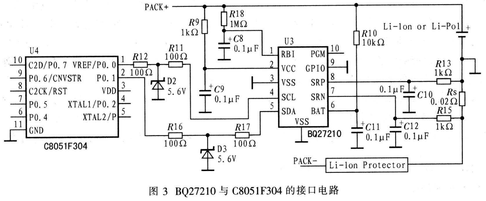 BQ27210与C8051F304的接口电路