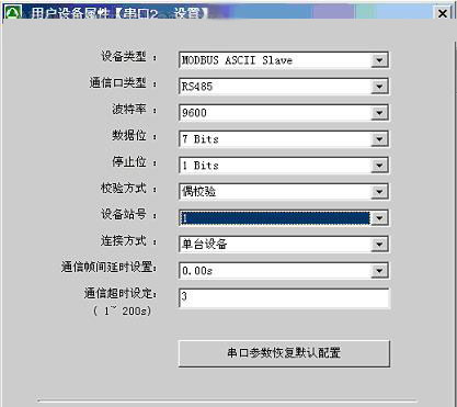 台达变频器连接在文本显示器的COM2接口,通讯协议为Modbus ASCII从站模式,COM1连接PC机,这时画面组态软件中COM1的参数无效。