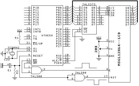LCD12864等液晶接口的设计如图