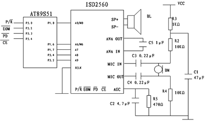 图5 AT89S51与ISD2560接口电路