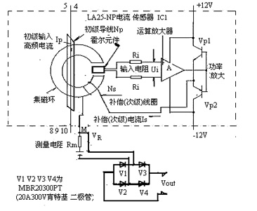 为LA25-NP电流传感器ICI检测高频大电流应用示意